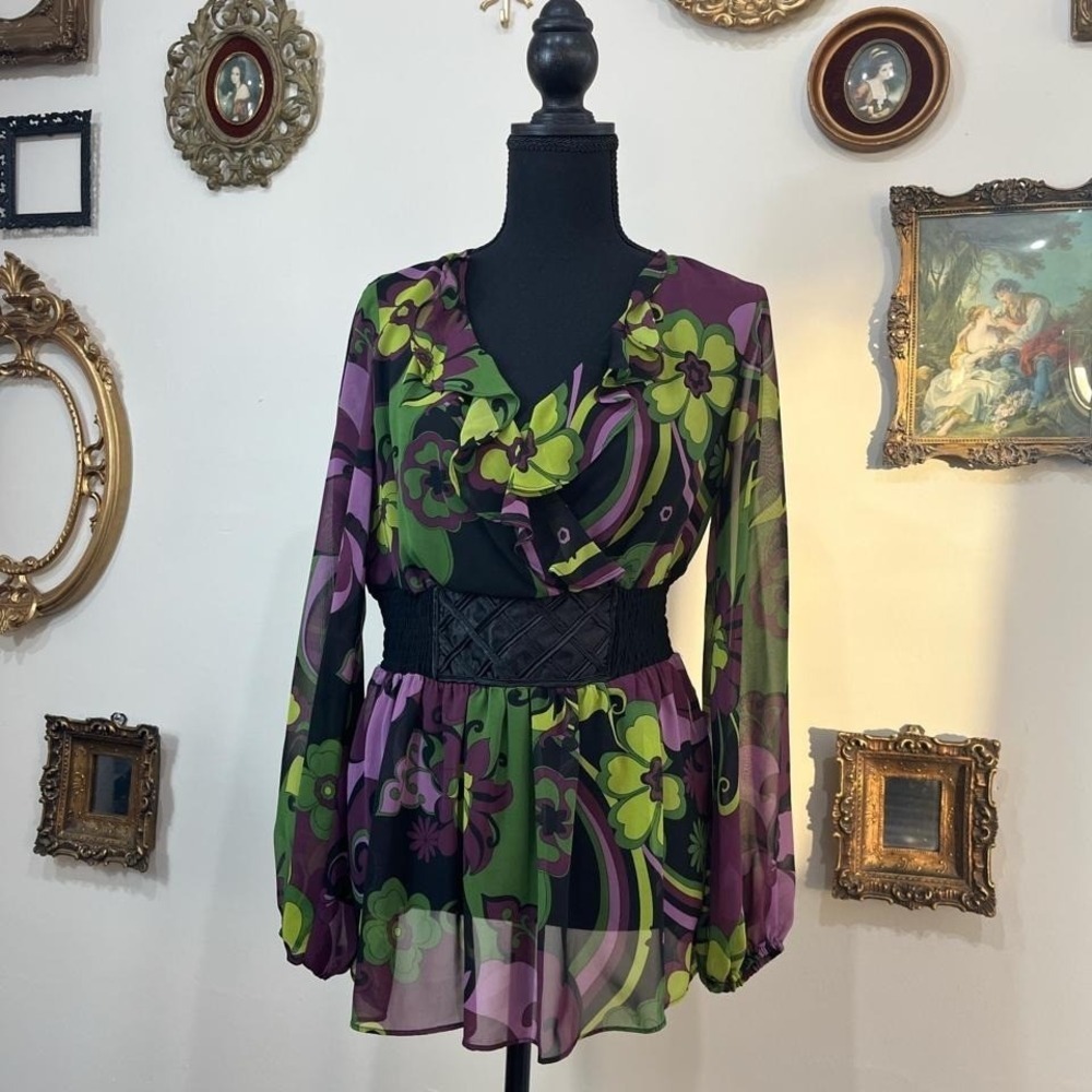 Vintage Bisou Bisou Michelle Bohbot Psychedelic Floral Mini Dress – Y2K